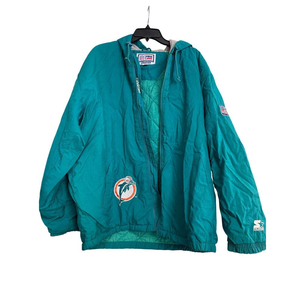 Vintage Starter Miami Dolphins Teal Windbreaker Jacket Sz Lg (no zipper) GS
